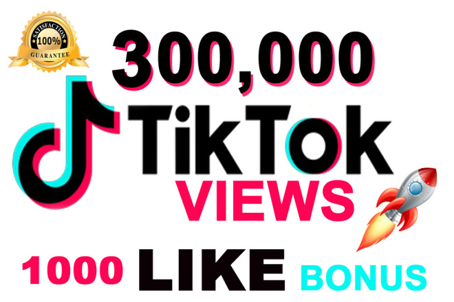 300,000 Tik Tok Real Views with 1000 TikTok Likes as Bonus for $10